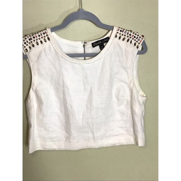 Elizabeth & James Women Bejeweled shoulder  Linen Sleeveless Cropped Top Sz Med - Picture 5 of 12